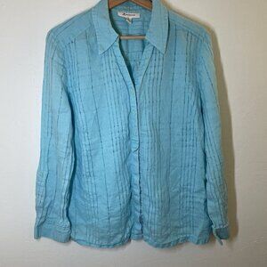 JM Collection Womens Linen Button Up Top Size 14 Lagenlook Beach Travel Summer